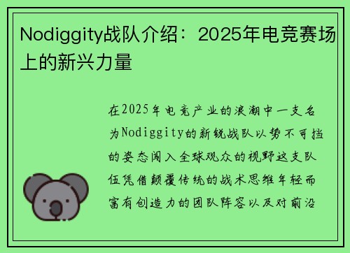 Nodiggity战队介绍：2025年电竞赛场上的新兴力量